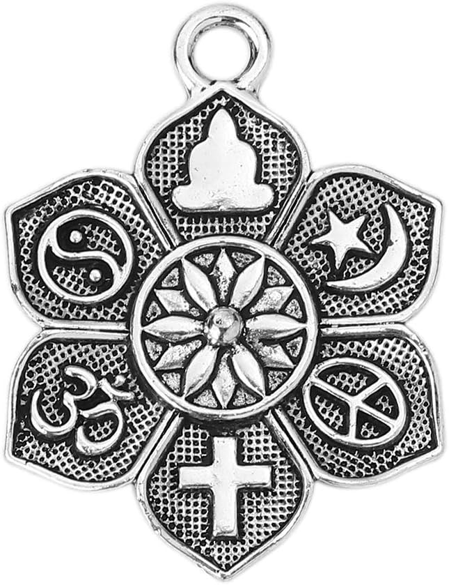 JGFinds Lotus Flower Charm 5 Piece Silver Tone DIY