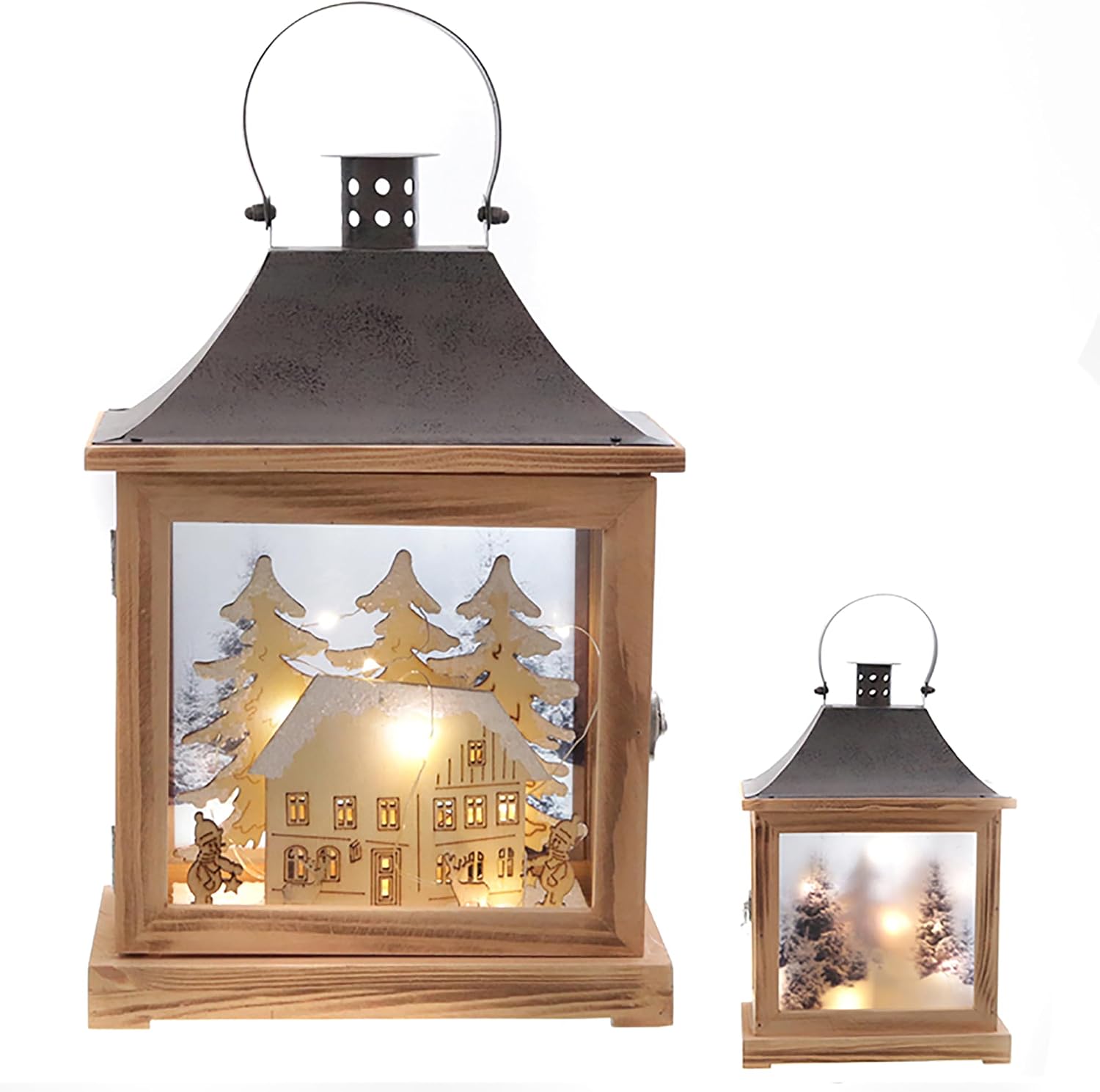 Christmas Lantern with LED Lighting - Mood Lighting Christmas - Lantern with Winter Landscape and LED Light - Christmas Lighting - Mood Lamp Christmas