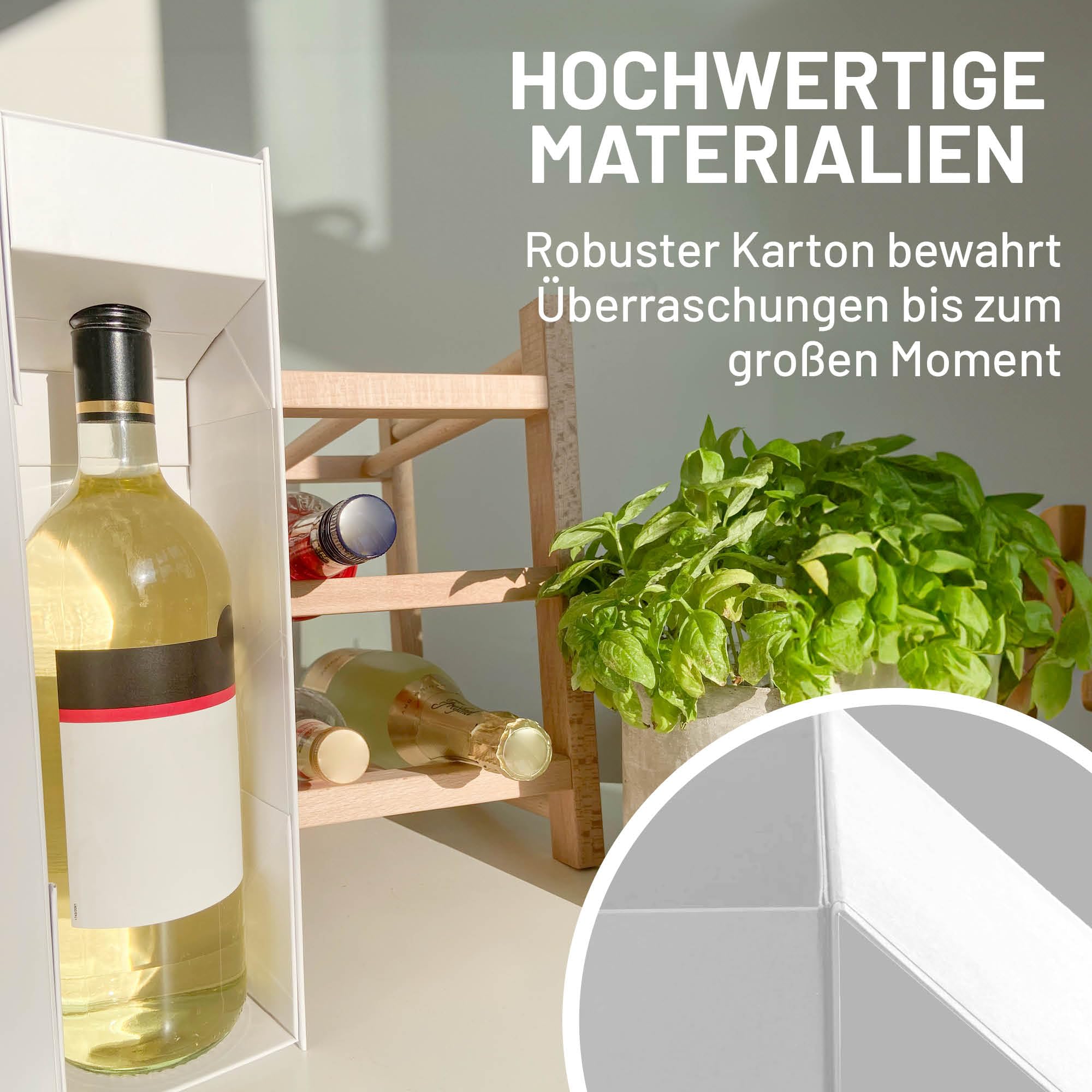 Verpackungswelt Geschenk-Box für Flaschen | 34x9x9 cm | Karton Mit Deckel, Inlay & Magnet-Verschluss | Ideal für Geburtstag, Hochzeit, Weihnachten, Einzug | Verpackung in Weiß