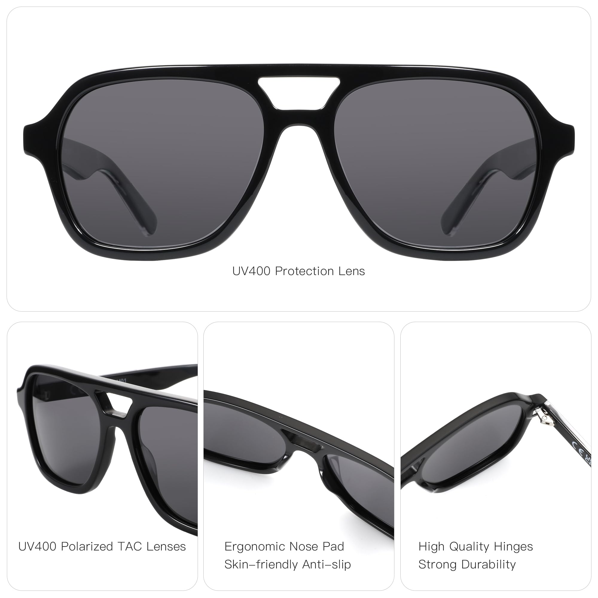 Gafas de sol polarizadas hechas a mano de acetato con protección UV400 para mujer y hombre.