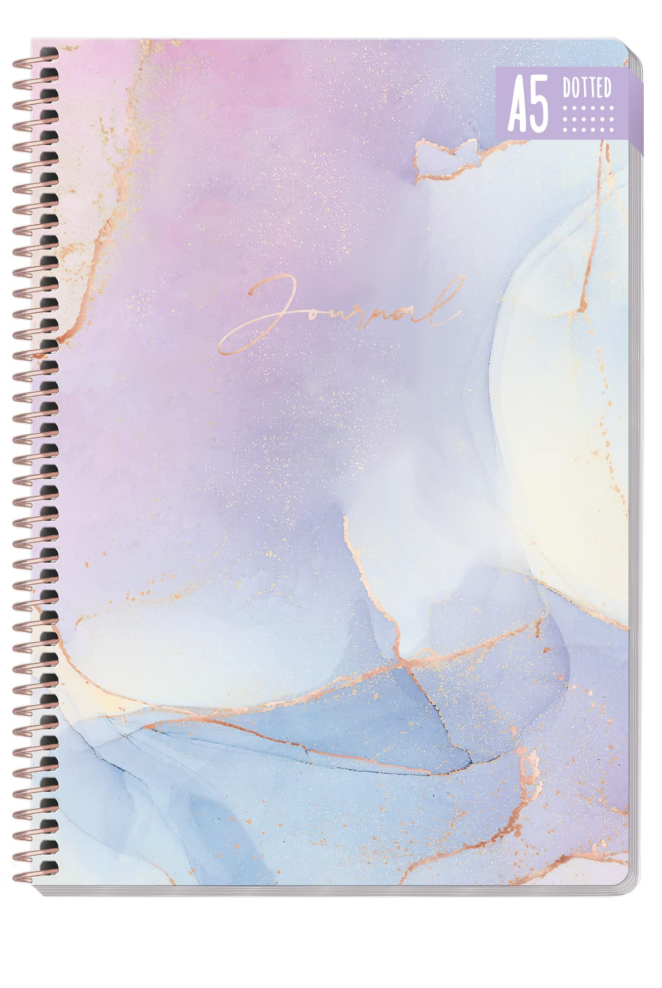 Trendstuff by Häfft Bullet Journal Dotted A5 con espiral [Bleu & Rosé] 160 páginas | Cuaderno de lunares con espiral, bloc universitario, bloc de notas rosa azul, | sostenible y neutro para el clima
