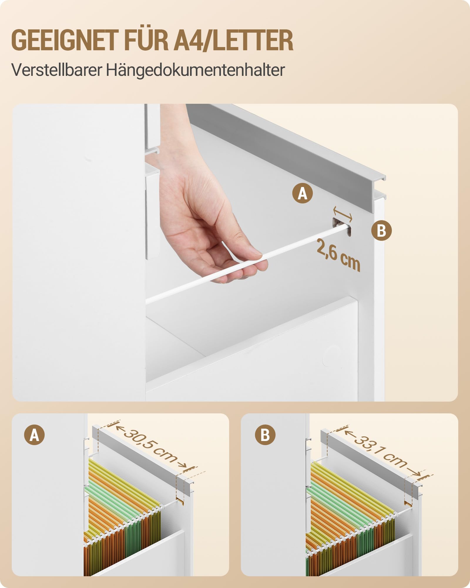 Hzuaneri Rollcontainer 3 Schubladen 2 Fächer Hängereg. weiß | Mobil,3 Schubl,2 offene Fächer, Hängereg. Für A4,Letter. Büro,Homeoffice. Weiß, stabil. Ref. FC42003X.