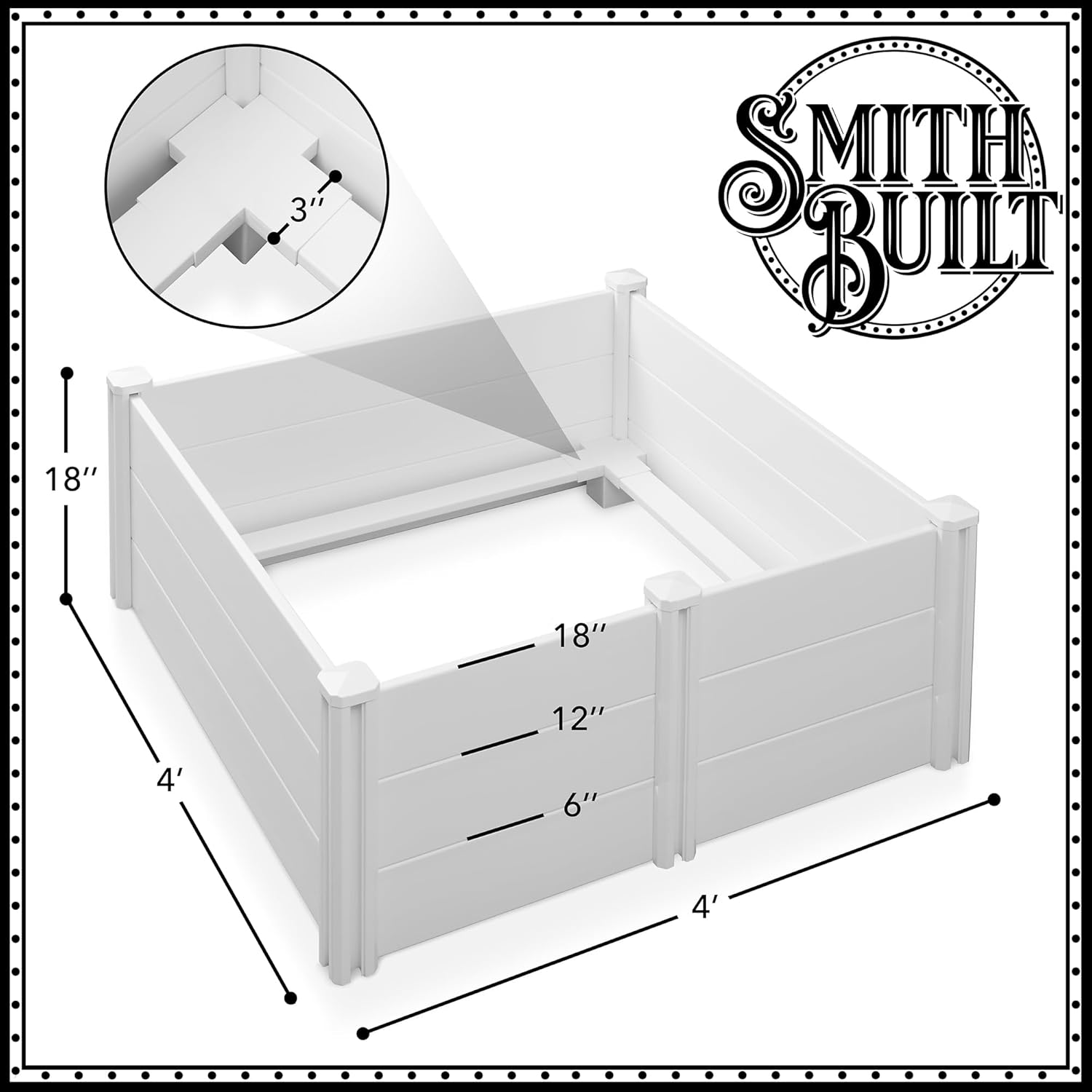 SmithBuilt 48" x 48" x 18" Whelping Box for Dogs and Puppies, Heavy Duty PVC Whelping Pen and Birthing Box with Rails and Adjustable Height Door, White