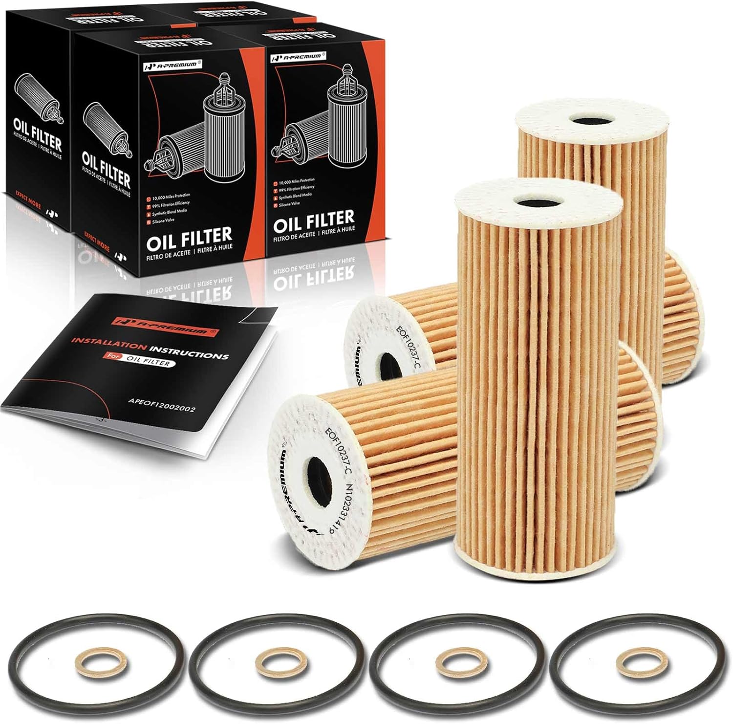 A-Premium 10K Miles Protection Oil Filter Compatible with Kia Stinger 2018-2023, K900 2019-2020 & Genesis G80 2018-2020, G70 2019-2023, G90 2017-2022, 4-PC Set, Replace# L39175, 263203LTA0