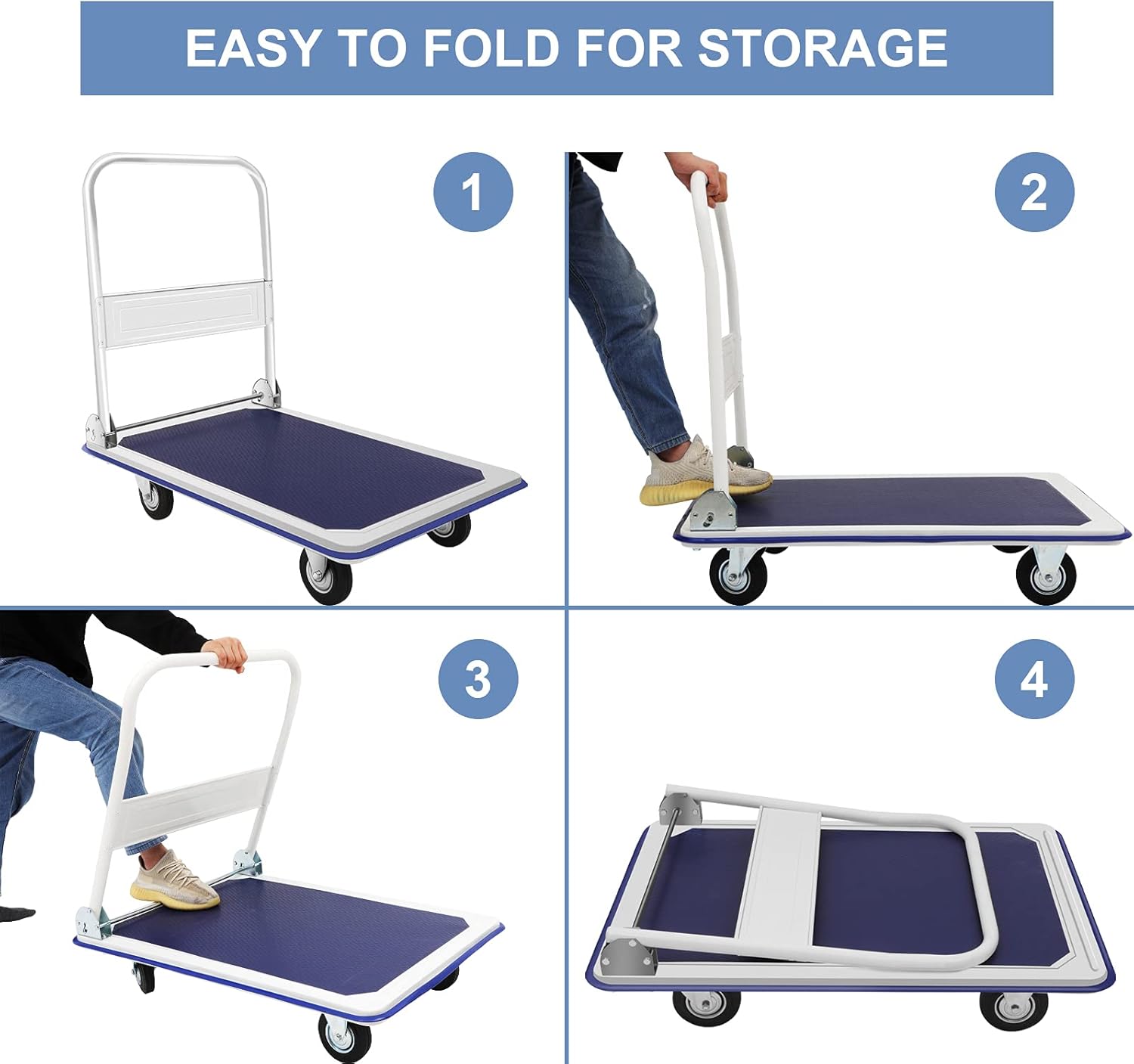 Push Cart Dolly 330lb, Moving Platform Hand Truck with 360 Degree Swivel Wheels,Folding Platform Cart Easy to Storage Blue : Industrial & Scientific