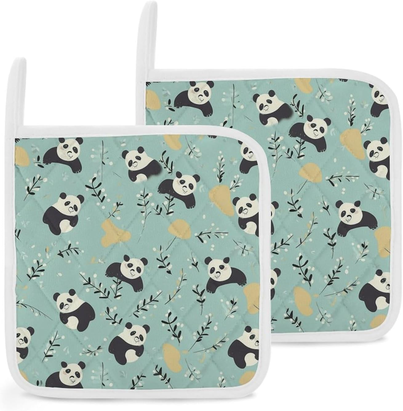 Pot Holder Set of 2 Cute Pandas Printed Potholders for Kitchens Heat Resistant & Non Slip Potholders for Kitchen Cooking Baking BBQ