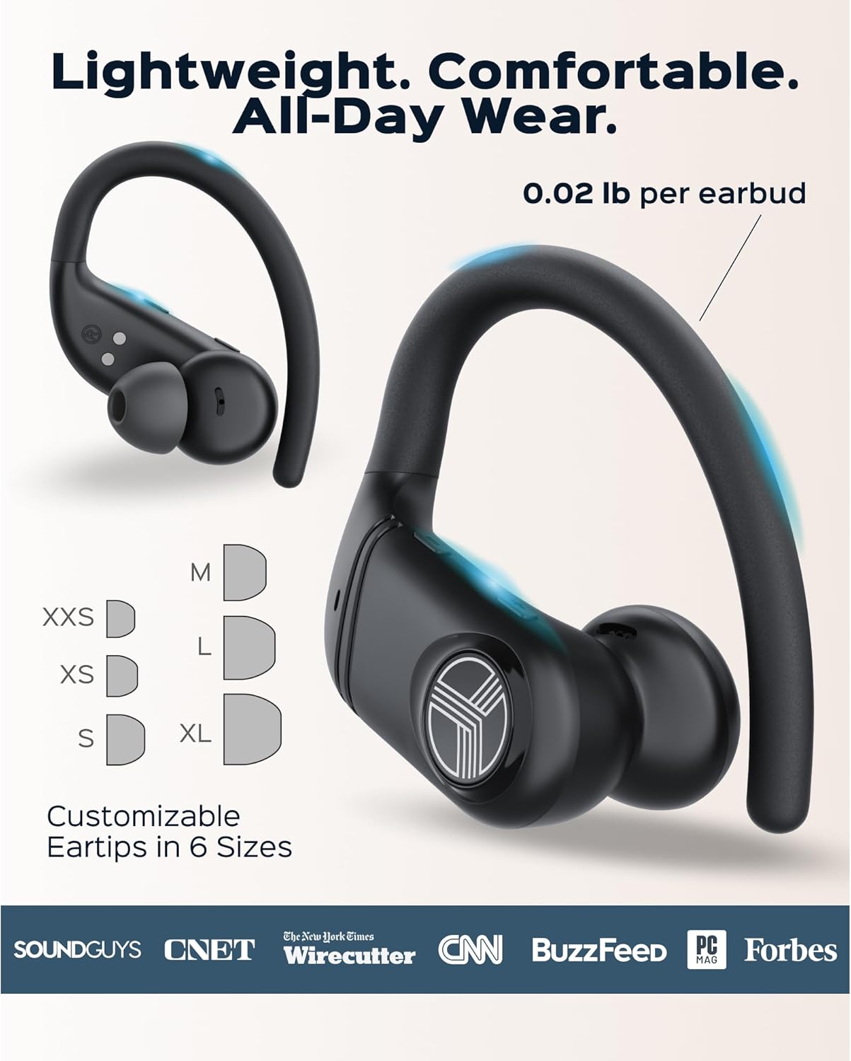 TREBLAB X4 – Waterproof Workout Headphones for Running & Gym - Silky Soft Secure Earhooks, 11H Battery, Physical Buttons, Noise Canceling Over-Ear Ear Hook Bluetooth Earbuds for Sports - Image 3