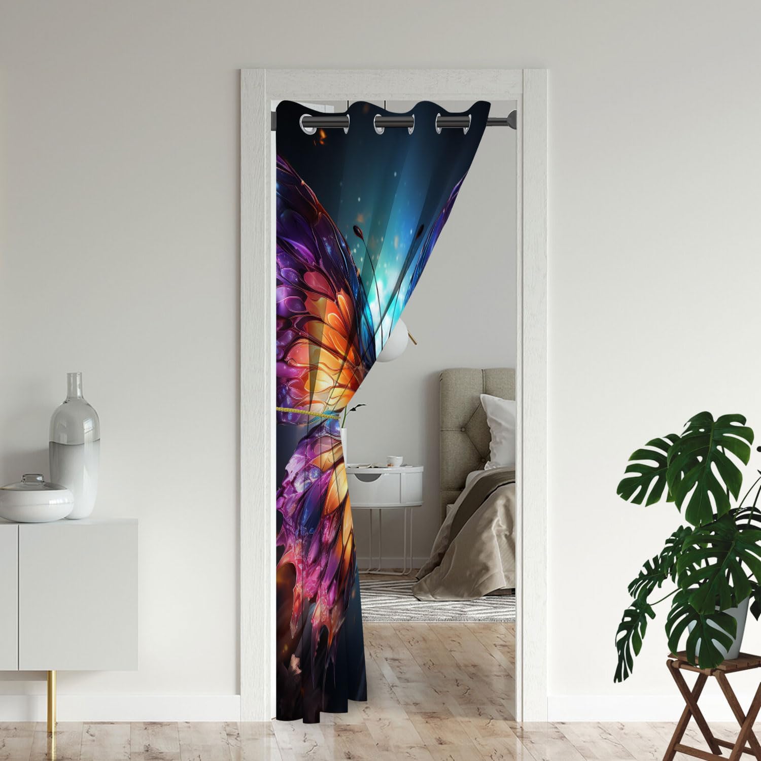 Magic Butterfly Door Curtains for Doorways, Mystical Colorful Fantasy Animal Blackout Curtain for Kids Bedroom Closet, Grommet Thermal Insulated Privacy Door Drapes for Room Divider, 52"W x 80"L