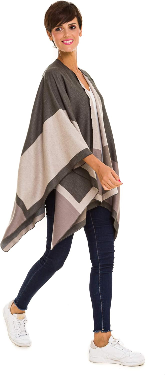 Women's Shawl Wrap Poncho Ruana Cape Cardigan Sweater Open Front for Fall Winter - Image 4