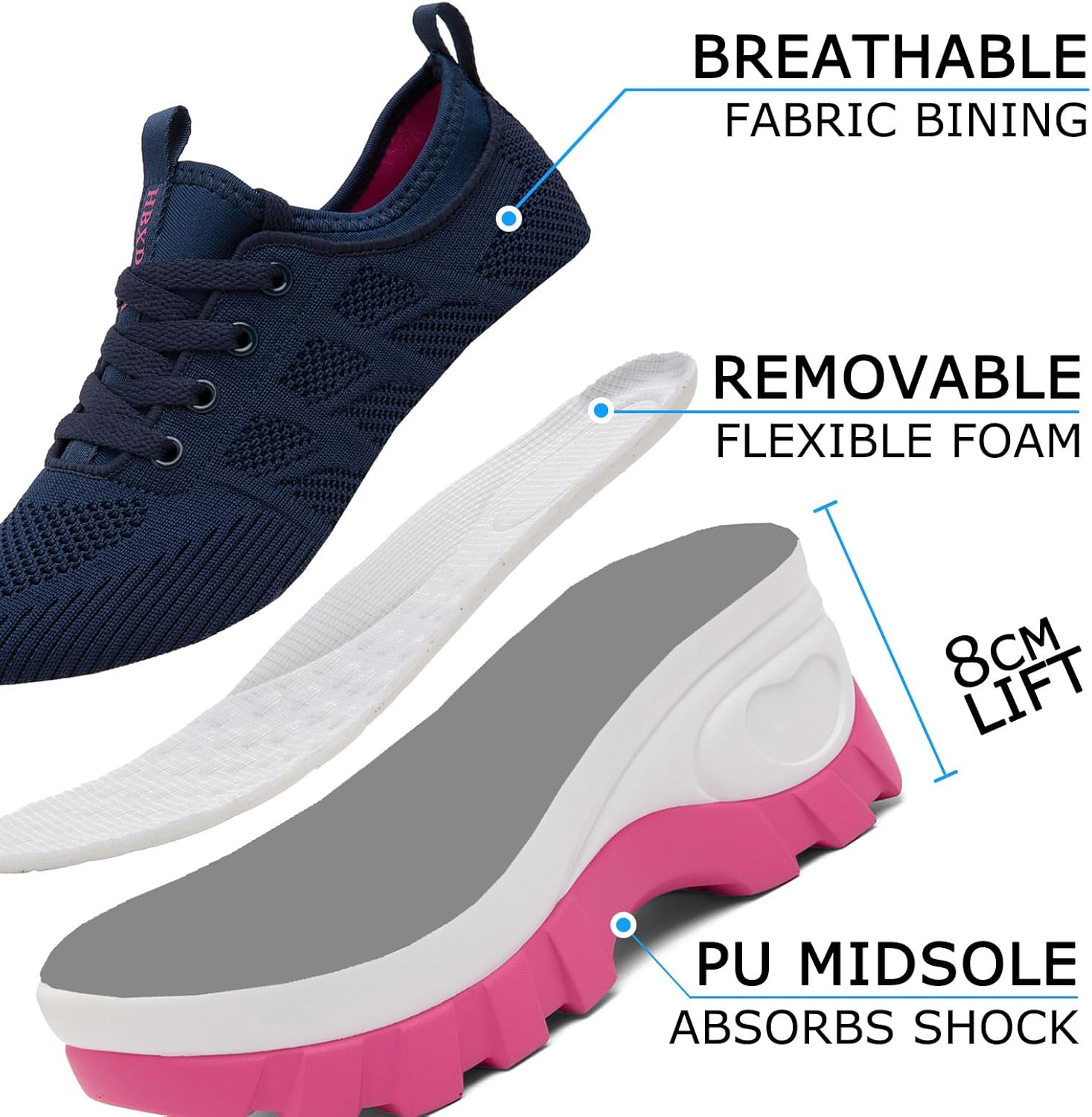 Women's Chunky Platform Wedge Walking Shoes Comfort Orthopedic Fashion Knitted Breathable Sneakers for Ladies - Image 3