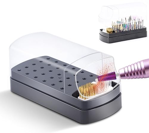 Soporte grande 2 en 1 para brocas de uñas con limpiador de brocas de uñas, 30 agujeros, a prueba de polvo, soporte organizador de disjugadores,