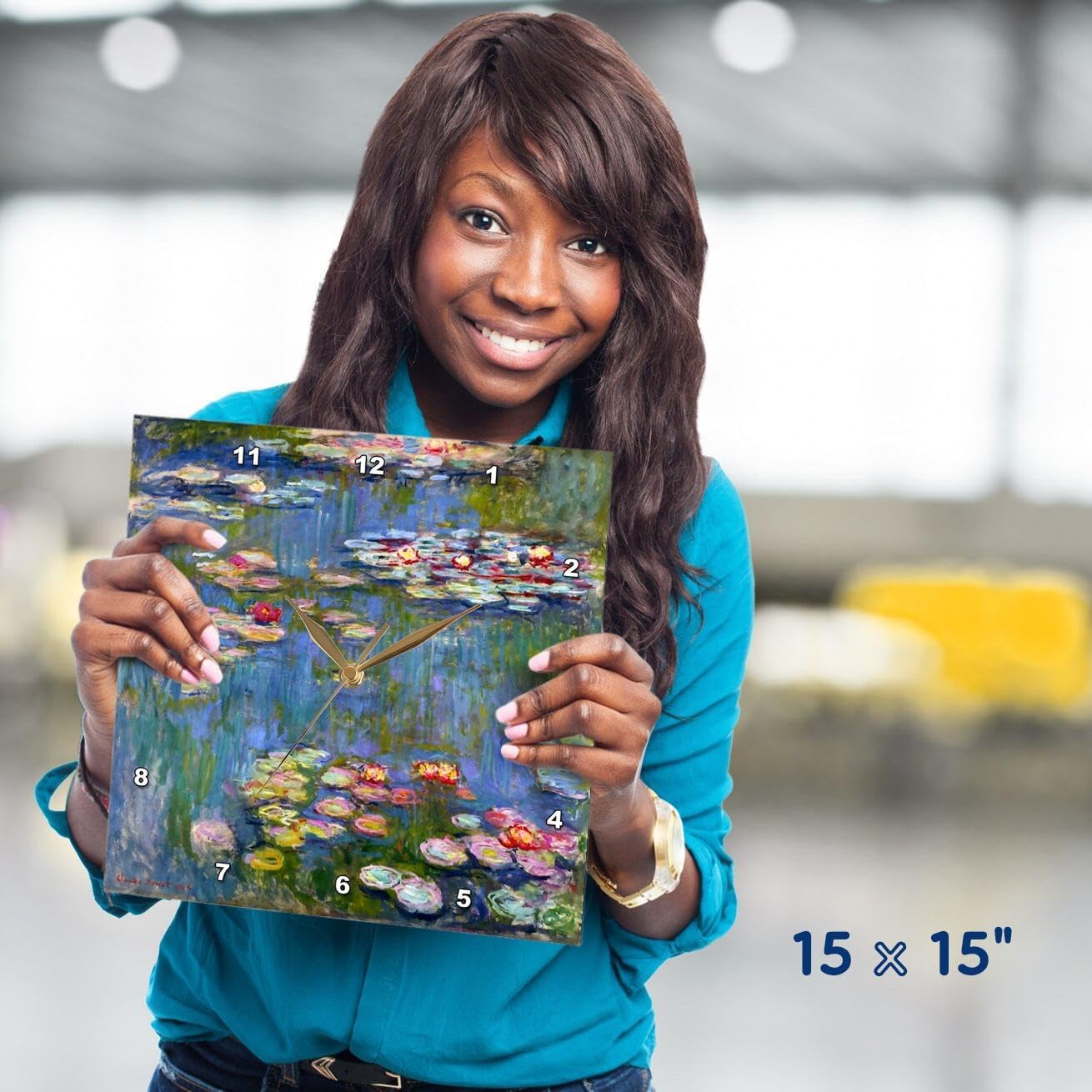 3dRose Water Lilies by Claude Monet - Impressionism - Impressionist Waterlilies on Pond - Famous Fine Art - Wall Clock, 15 by 15-Inch (DPP_155655_3)