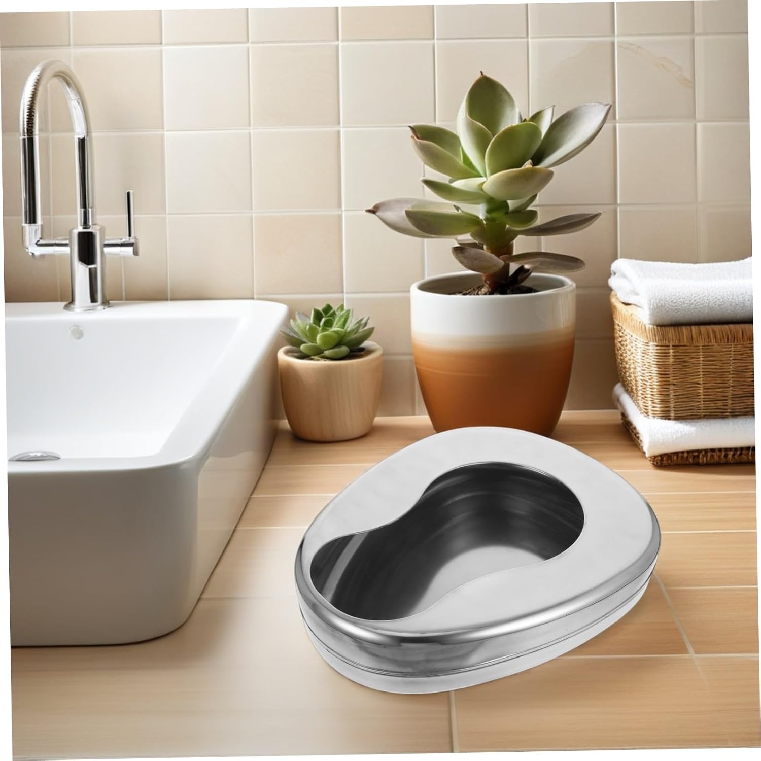 2pcs Stainless Steel Bed Pan for Elderly and Bedridden Patients Compact Lightweight Metal Bedpans for Nighttime Use Portable Toilet for Home and Care