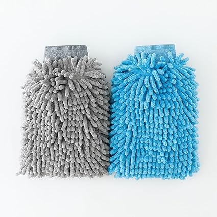 Kuber Industries Gloves | Cleaning Gloves | Kitchen Chenille Mitts | 1000 GSM Hand Duster | Hand Gloves For Car | Duster for Glass | SHXNEFSST1 | SHXNEFSST2 | Pack of 2| Blue & Gray