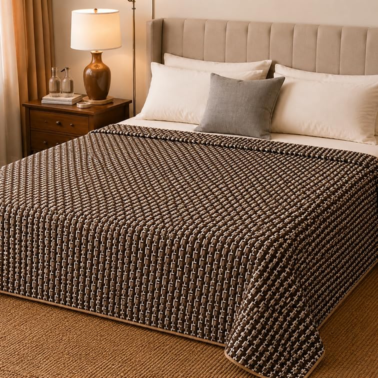 Solapur Cotton Premium Throw Blanket | Earthy Coffee Lane Design | 60 x 90 Inch, Single Bed | Breathable, All Season, Summer, Winter & AC | Warm & Lightweight | Authentic | Restful Sleep-image-12