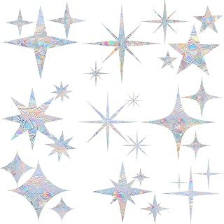 STICKERGURU 27 Pieces Star Window Clings - Anti-Collision Window Decals to Save Birds from Window Collisions,Non Adhesive Prismatic Vinyl Window Clings, Rainbow Stickers