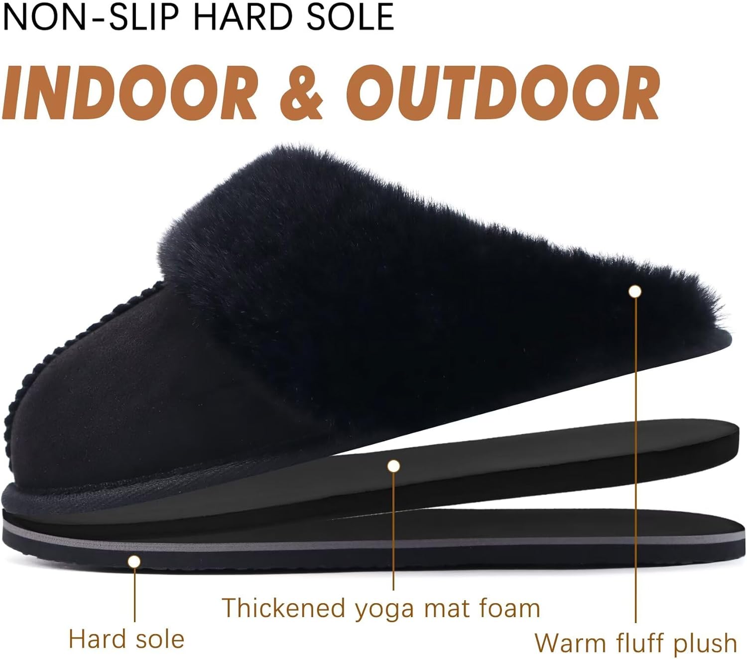 KuaiLu Womens Cozy Memory Foam Slippers Ladies Fuzzy Faux Fur Lined Warm Arch Support House Shoes Slip on Comfy Winter Scuff Indoor Outdoor Rubber Hard Sole - Image 6