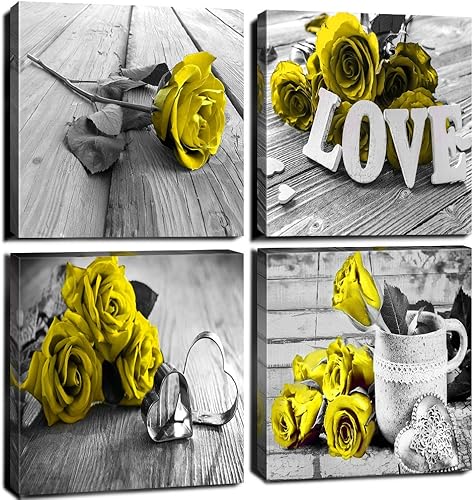 Miniatura 12 de Decoración de Pared Rosa Dormitorio Arte de Pared Cuadros de Flores Rosas Obra de Arte 12x12 Retro Gris Amor Floral Parejas Lienzos Impresos Pintura