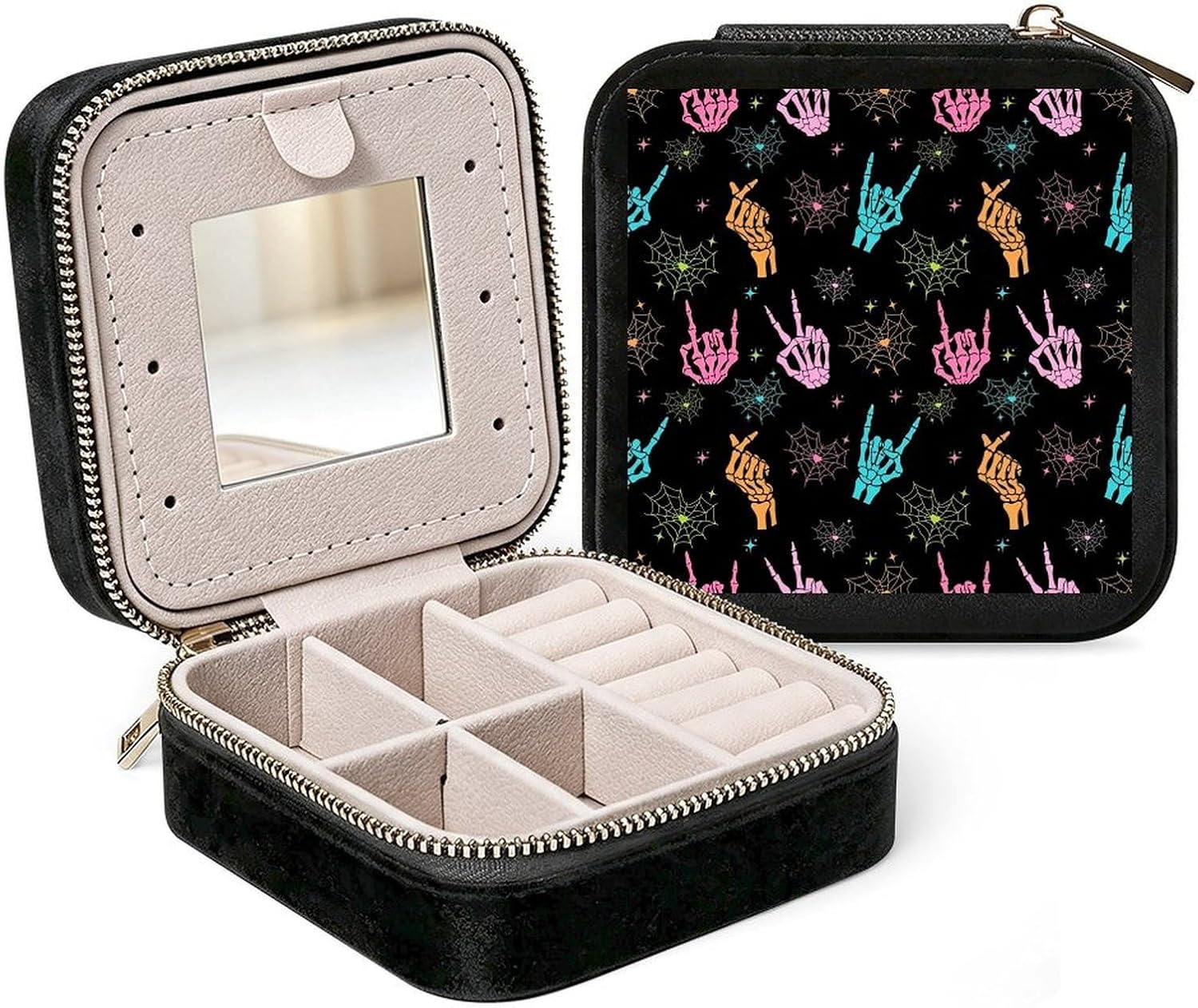 Colorful Skeleton Hand Spider Web Halloween Jewelry Box