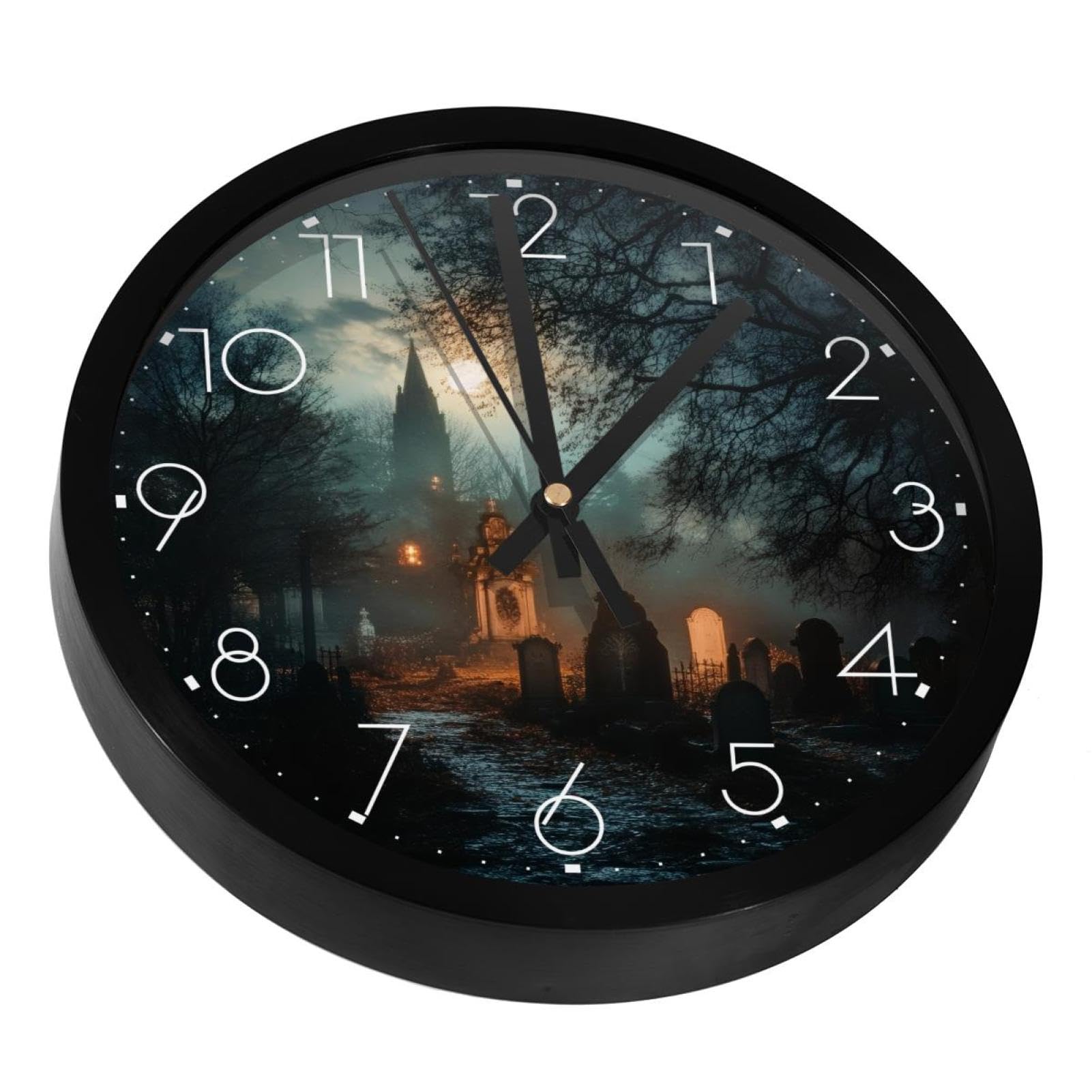 Horloge sans tic-tac Halloween cimetière de nuit artistique