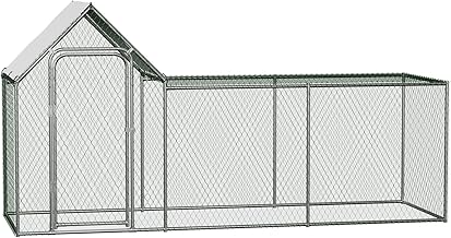 Large Metal Chicken Coop, Flat Metal Style Poultry Cage, Chicken Run with Waterproof Cover, Walk in Chicken Pen for Outdoor Backyard Farm,Suitable for Chicks, Ducks, Rabbits,Cats,Birds
