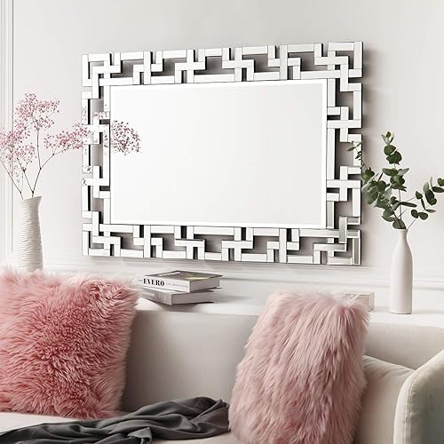 Espejos decorativos de pared para espejo veneciano griego grande para tocador del hogar y hotel espejo plateado 275 pulgadas de ancho x 395 pulgadas Espejos decorativos de pared para espejo veneciano griego grande para tocador del hogar y hotel espejo plateado 275 pulgadas de ancho x 395 pulgadas