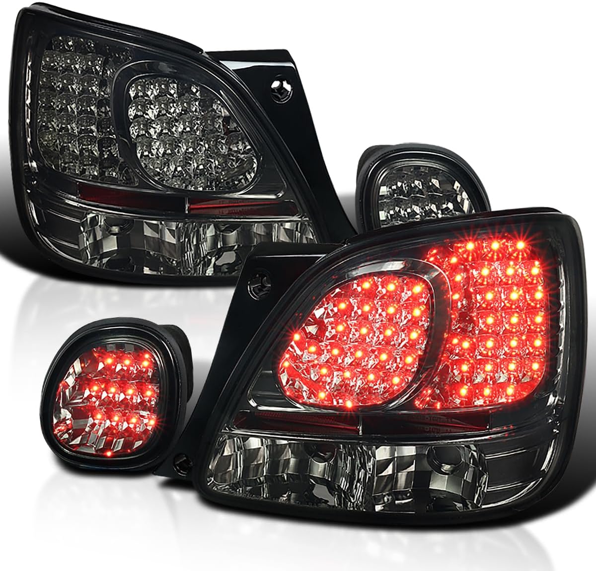 SPEC-D TUNING Smoke LED Tail + Trunk Lights Compatible with 1998-2005 Lexus GS300/GS400/GS430, Left + Right Pair Assembly