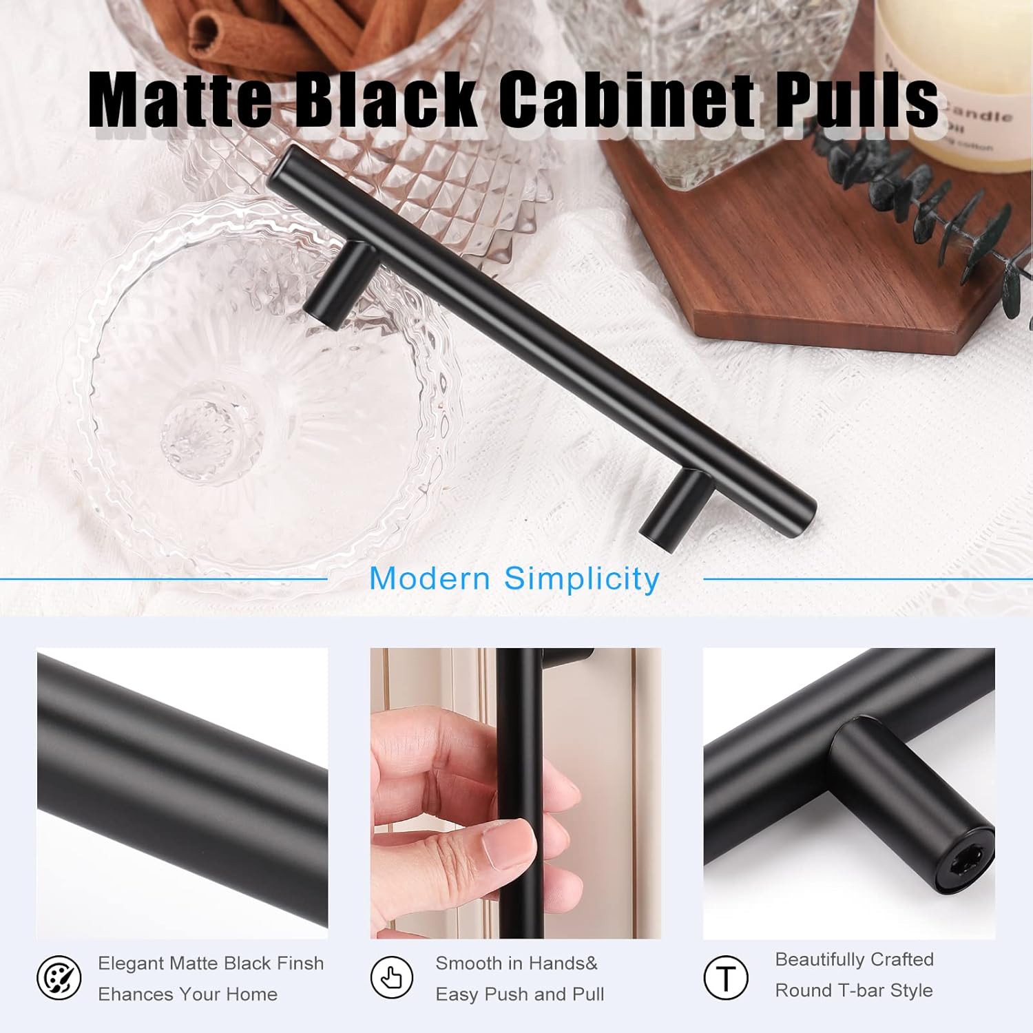 KNOBWELL 20 Pack 4" Black Cabinet Pulls, Stainless Steel Bathroom Cabinet Vanity Handles Kitchen Cupboard Door Handles, 6-2/5" Overall Length