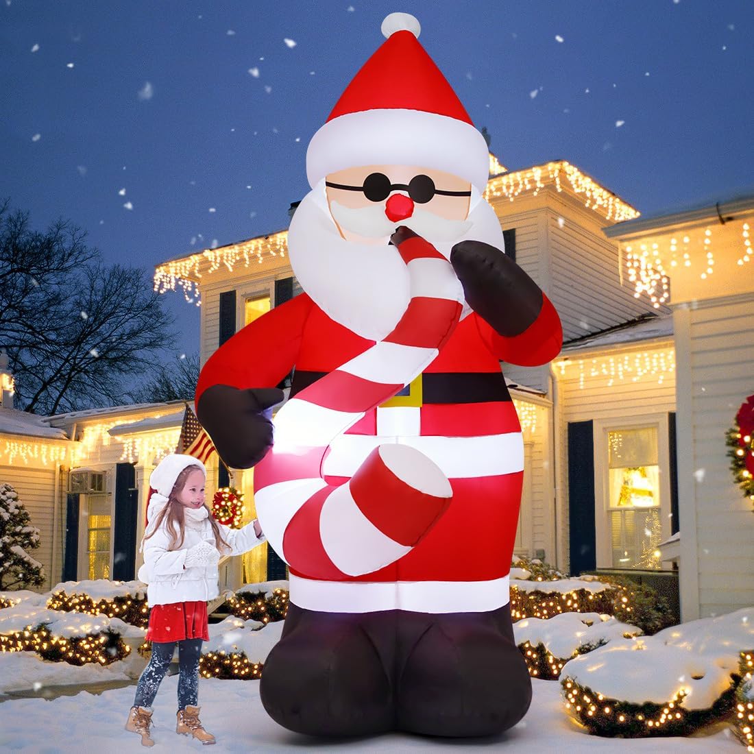 COMIN 8 FT Christmas Inflatables Outdoor Decorations, Blow Up Inflatable Santa Claus Play Saxophone with Built-in LEDs for Christmas Indoor Outdoor Yard Lawn Garden Decorations