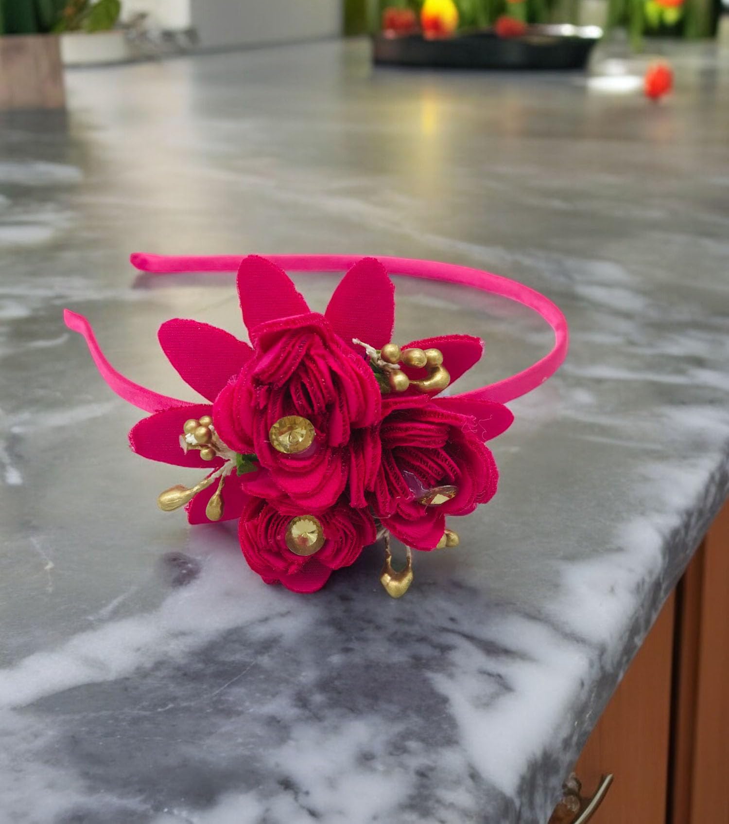 staybuy™ baby hair band flower headband for kid girls baby head band (color-rani, pack of-01)