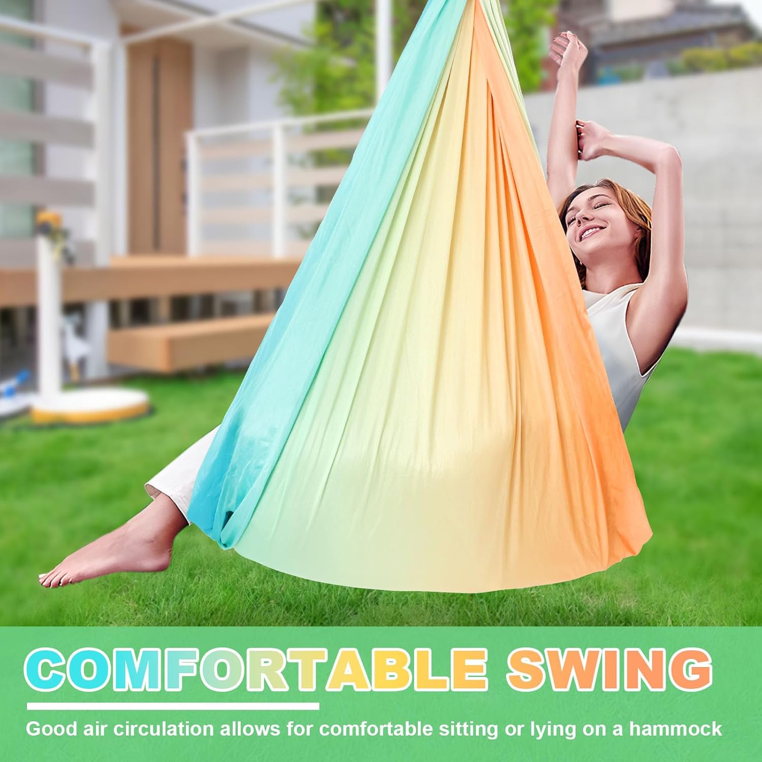 Sensory Swing for Kids, Double Layer Therapy Cuddle Swings, Swing Hammock Indoor Outdoor, Sensory Swing Bundle and Hardware for Living Rooms, Hanging Hammock Chair
