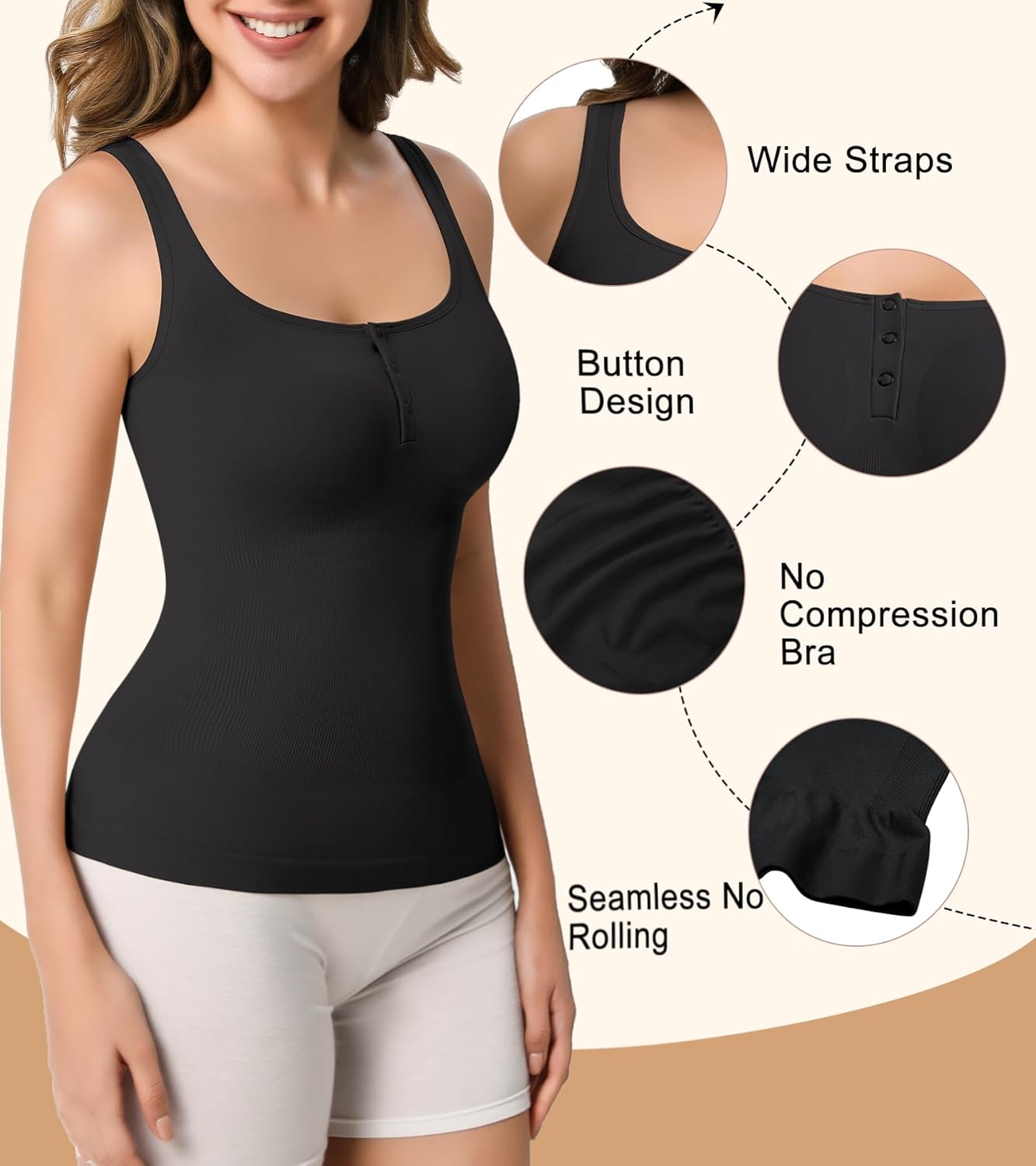 Shapewear Tank Tops for Women Tummy Control Cami Shaper Compression Tanks Slimming Camisole - Image 4
