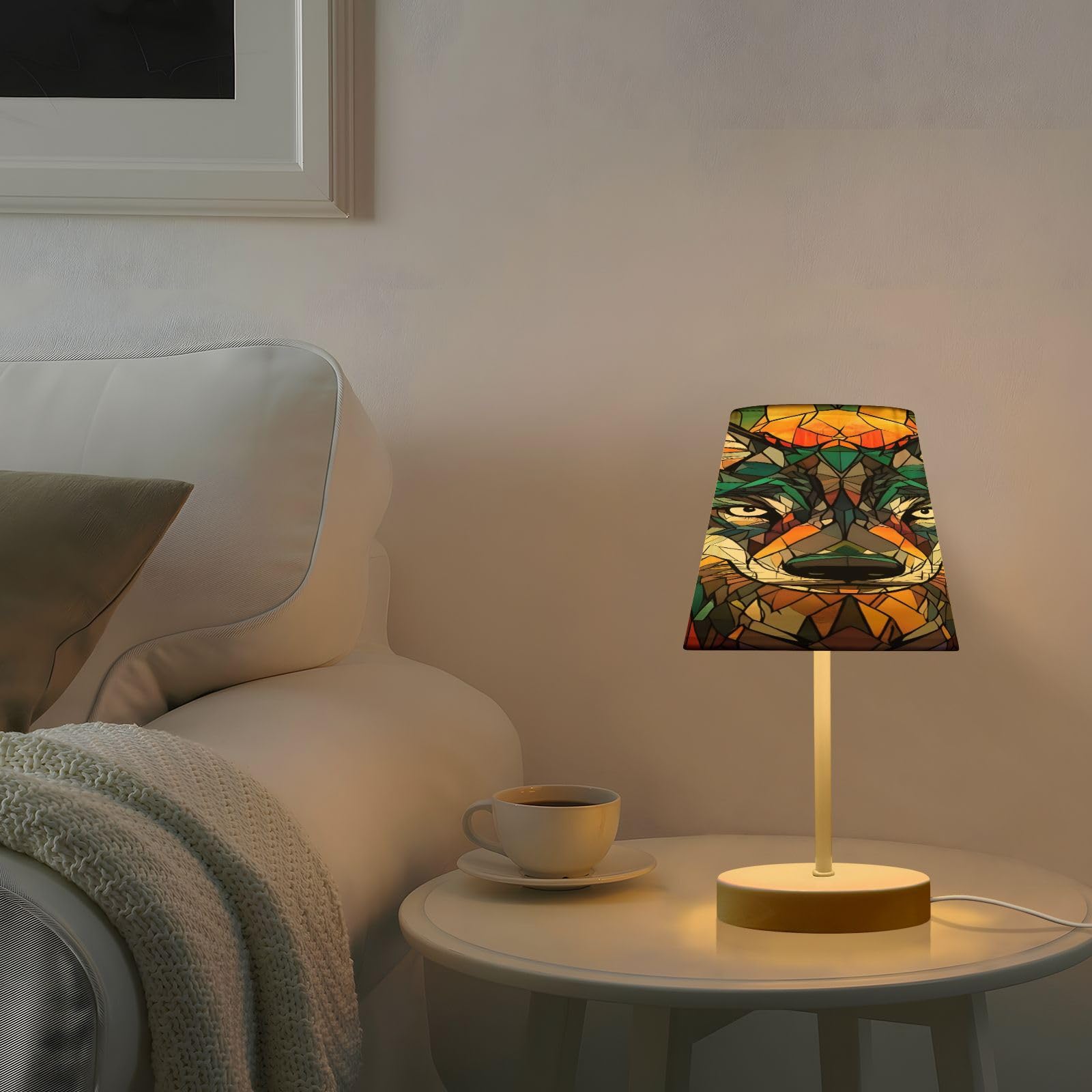 Mnsruu Lámpara de mesita de noche con diseño de lobo y vitrales, lámpara de mesa de galaxia, bombillas LED, lámpara de escritorio, pantallas de tela para dormitorio, sala de estar, mediana