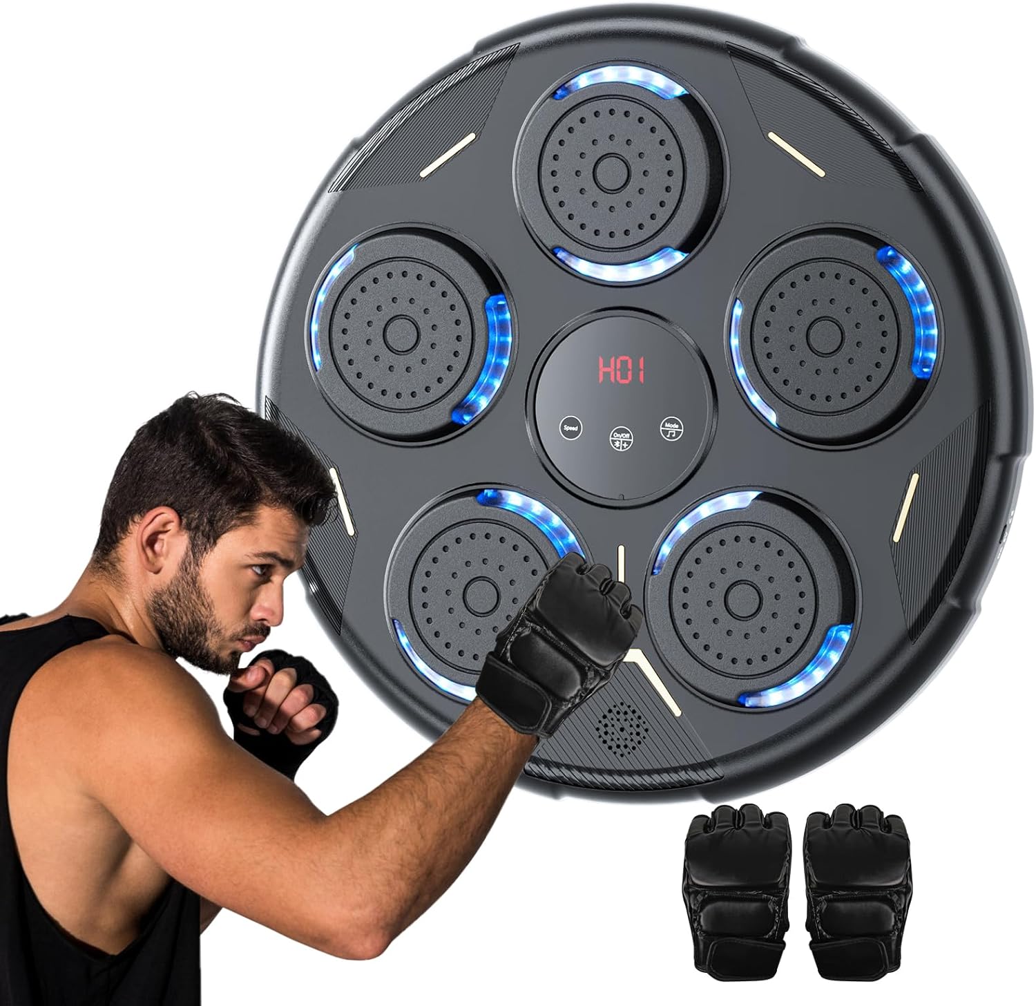 Music Boxing Machine, Upgraded Smart Bluetooth Music Boxing Trainer with Boxing Gloves, Wall Mounted Boxing Machine Equipment, Boxing Target Training Punching Machine for Home Indoor Gym Black