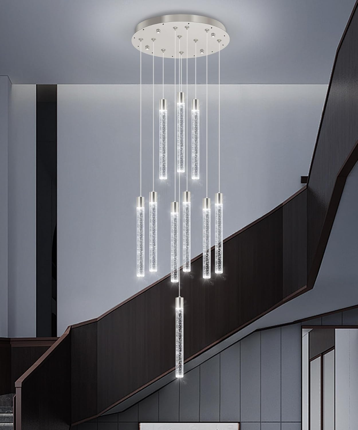 10-Light Long Large Modern Led Crystal Chandeliers Modern Spiral Chandeliers High Ceilings Chandelier for Staircase Foyer Chrome