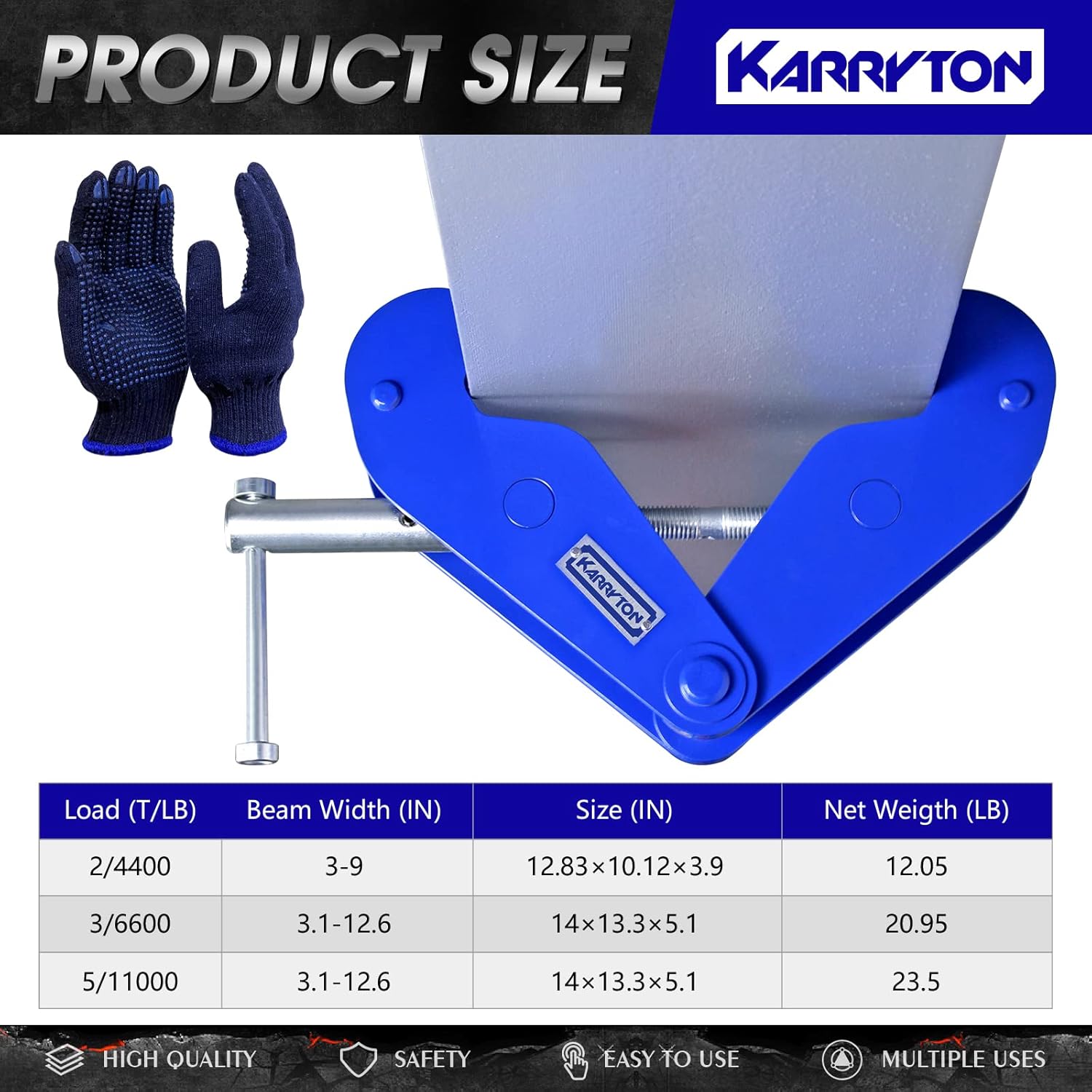 Beam Clamp 4400LB/2Ton,for Lifting & Rigging, 3-9Inch Beam Flange Width I-Beam Lifting Clamp Heavy-Duty Lifting with Hoist for Construction,Industrial,Home and Garage (2 Ton)