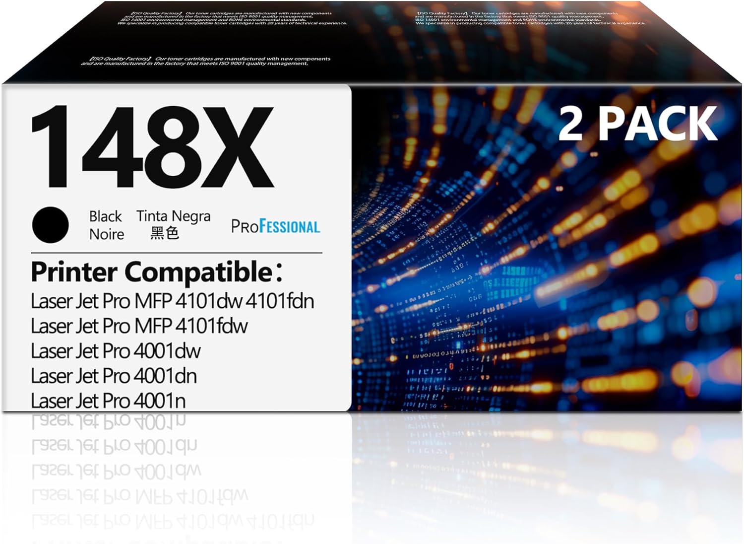 148X Black High Yield Toner Cartridge 2 Pack Replacement for HP148X W1480X 148A Black Toner Compatible with HP LaserJet Pro 4001dw 4001dn 4001n MFP 4101fdw 4101fdn Printer Ink 148