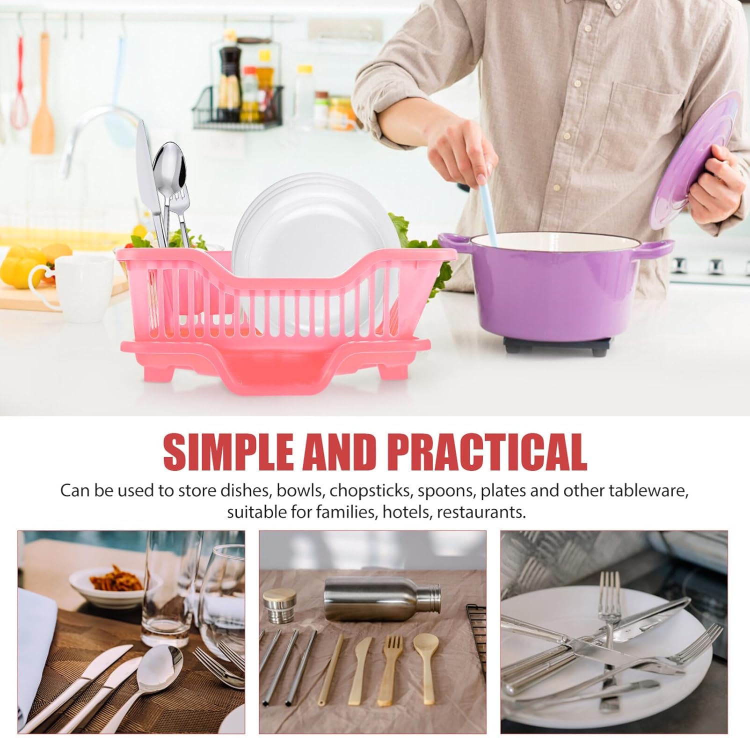 Luxshiny 1set Kitchen Dish Drying Rack Multi-Purpose Dish Basket for Easy Draining Stylish Design for Countertop Organization for Home and Restaurant Use