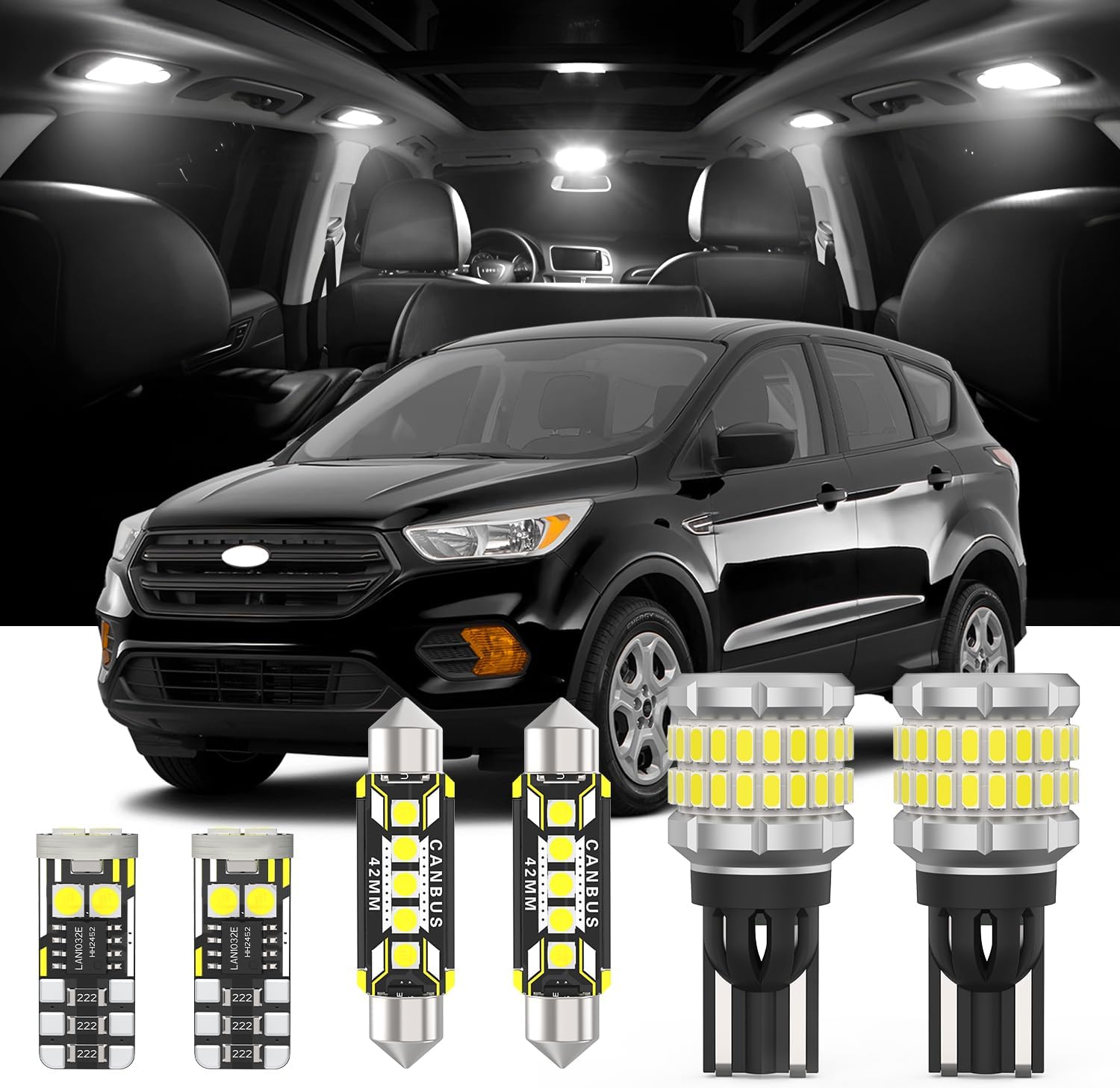 15 Pieces Interior LED Light Kit + Back Up Bulb Reverse Lights Replacement for Ford Escape 2013-2020 White LED Backup Light + Interior Bulb Package, Install Tool