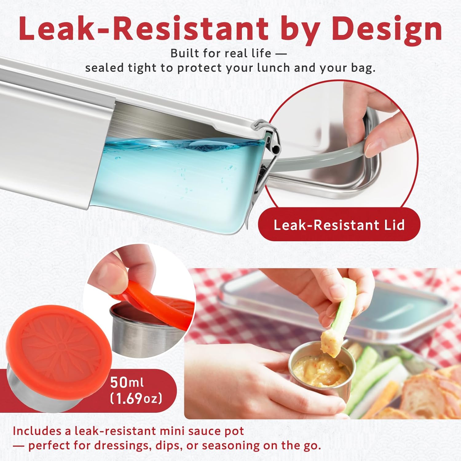 HIBINO Stainless Steel Bento Box 1200ml | Leakproof Bento Box for Adults | Removable Divider | Includes Sauce Container & Cotton Kinchaku Bag | BPA-Free | Designed in Japan