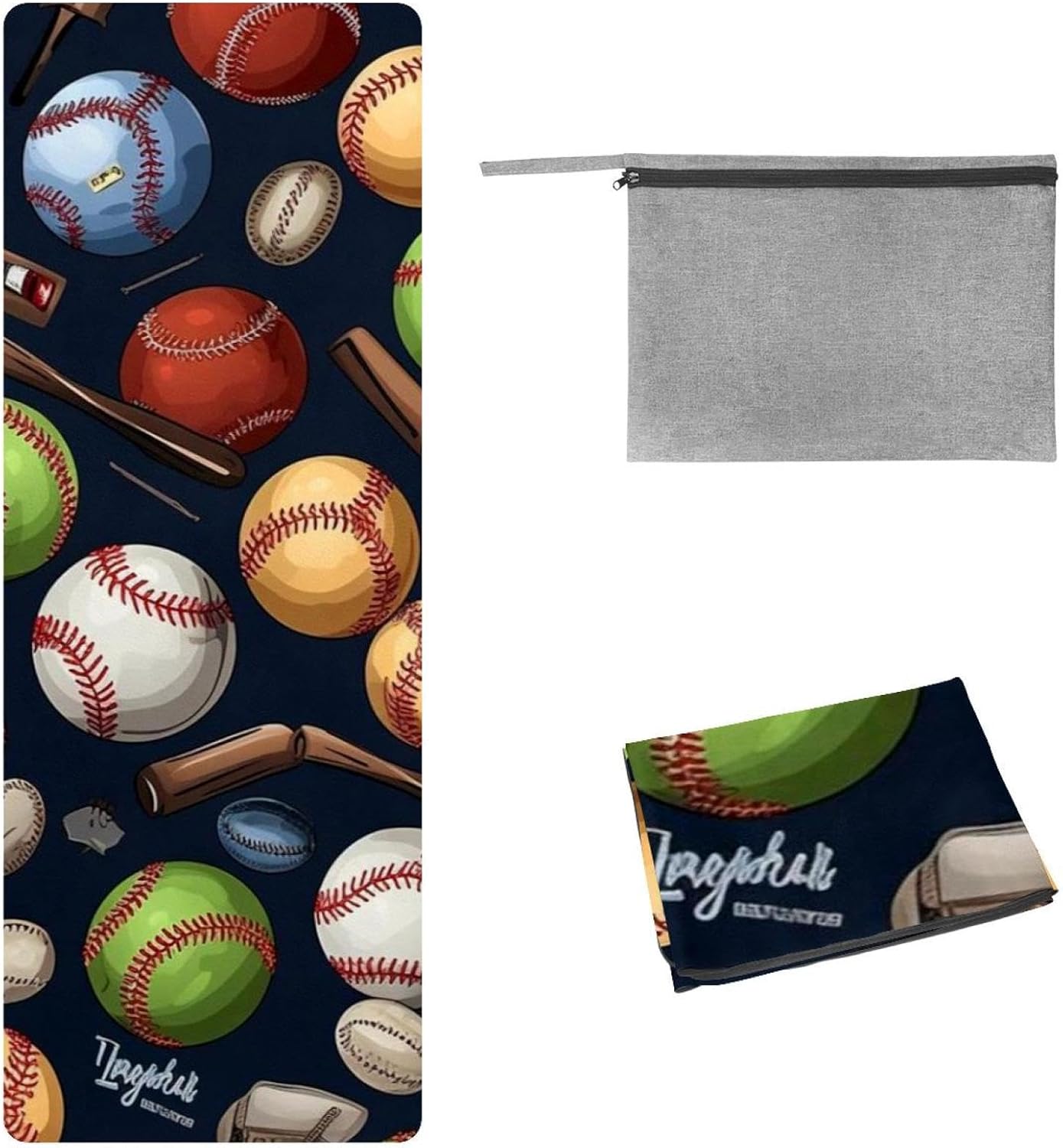 Yoga Towel, Baseball Pattern Non Slip Sweat Absorbent Hot Yoga Mat Towel for Hot Yoga, Pilates and Fitness - 72.8" x 26.8"