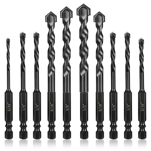 Miniatura 10 de Juego de 10 brocas para mampostería  Juego de brocas de hormigón de 14 pulgadas para azulejos, ladrillos, vidrio, plástico y madera, punta de