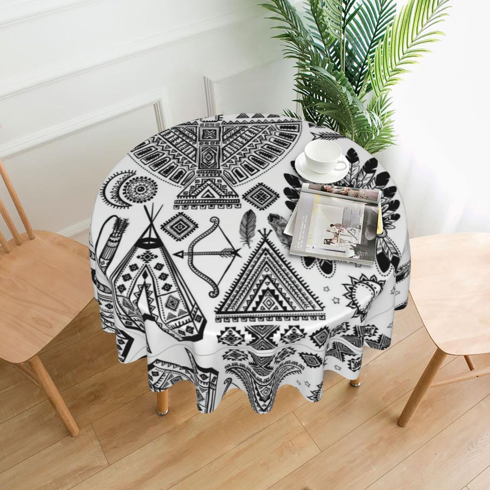 hhxvcv Feather Head Band Teepee Tent Round Tablecloth – Dining Table Cover