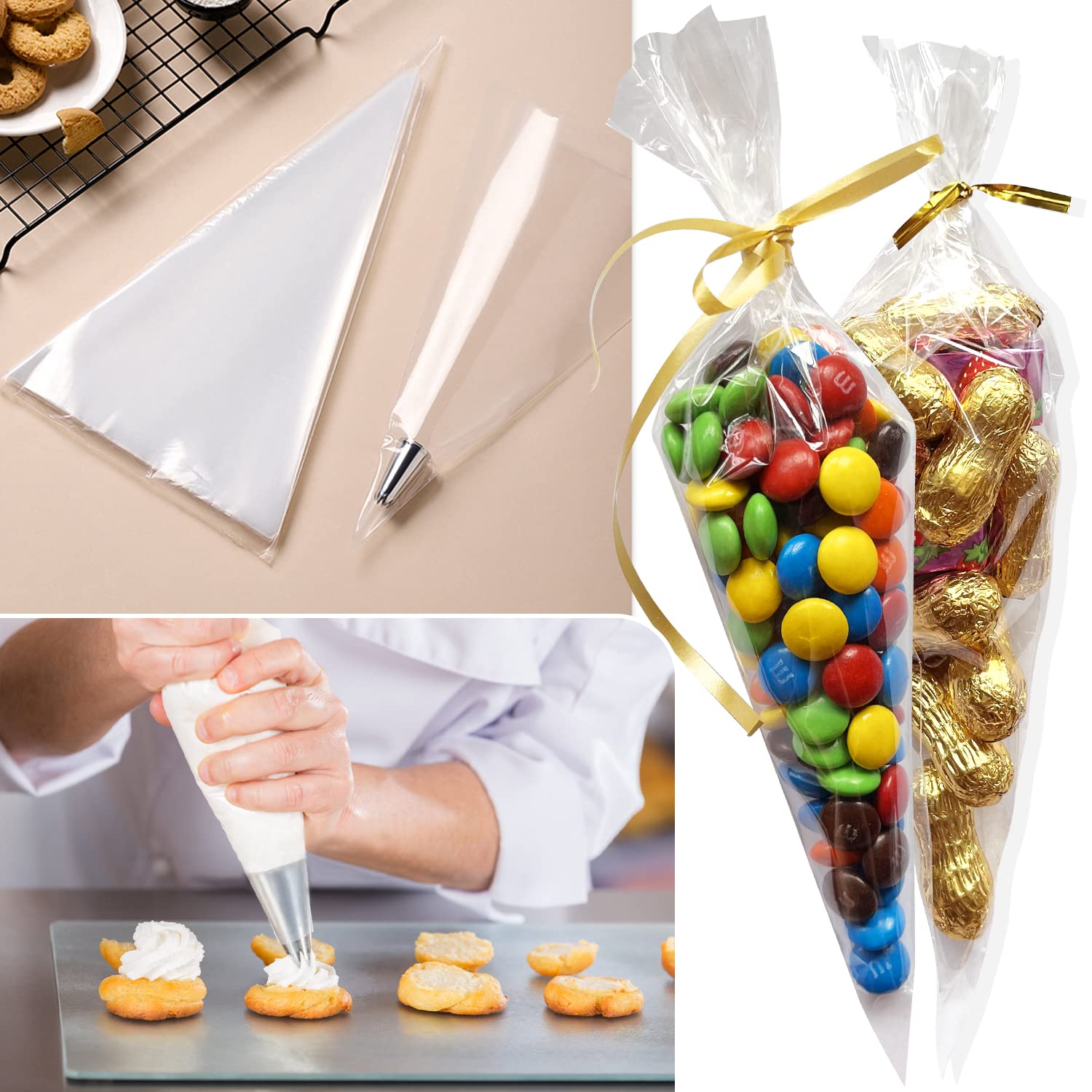 100 Sacchetti a Cono con Cravatta Piccoli Sacchetti in plastica