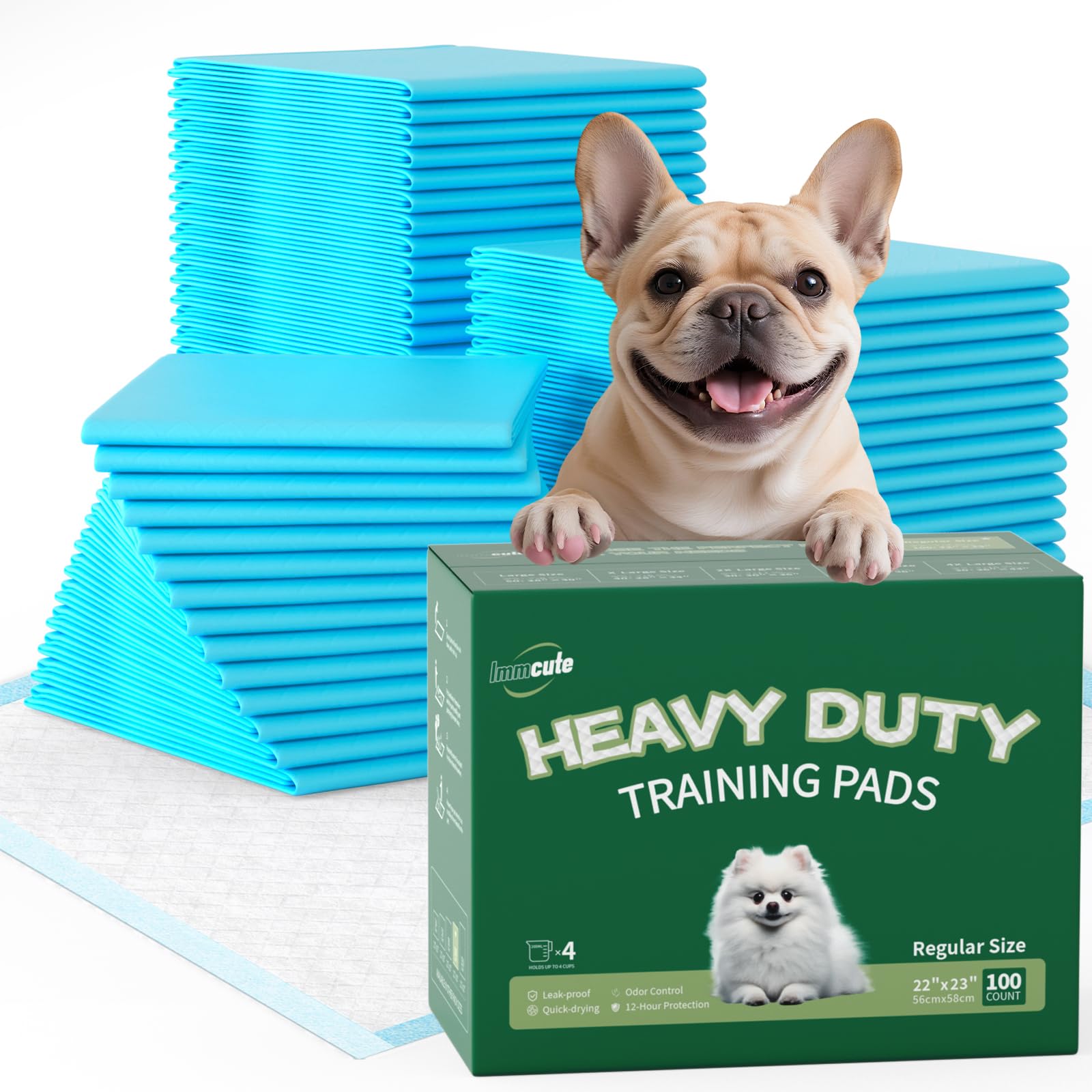 IMMCUTE Heavy Duty Puppy Pee Pads 22"x23"-100 Count | Dog Pee Training Pads Super Absorbent & Leak-Proof | Disposable Pet Piddle and Potty Pads for