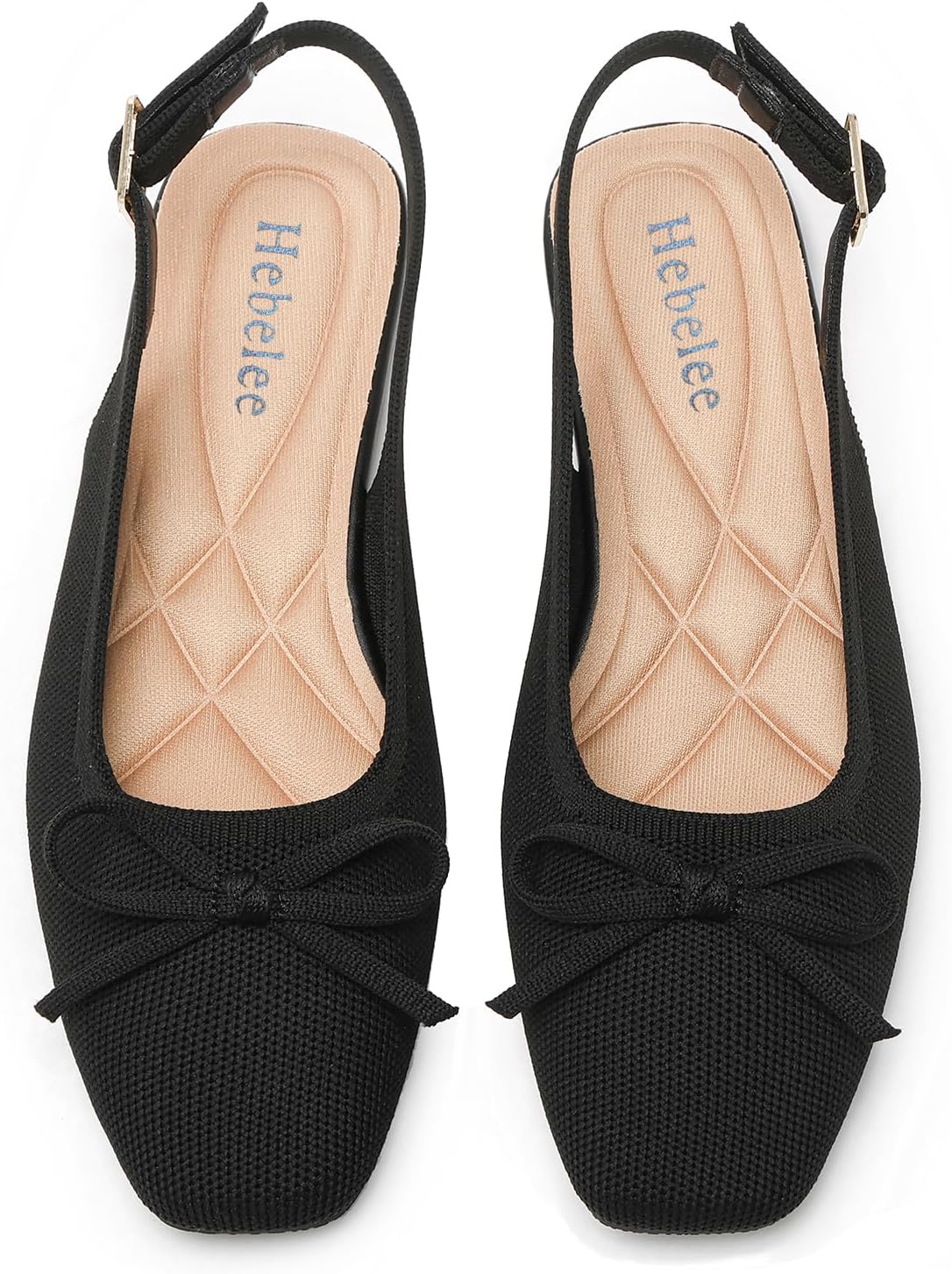 Flats for Women Slingbacks Knit Square Toe Ballet Flats Slip-On Dress Shoes