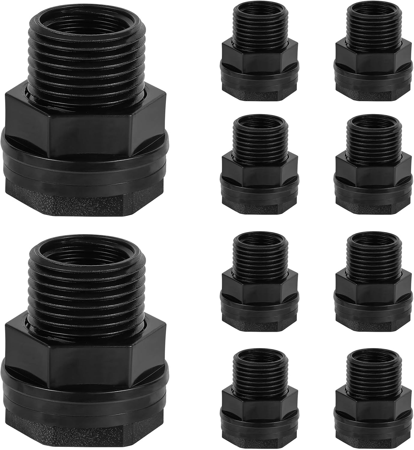 10 Pack Bulkhead Fitting, Garden Hose Threaded Dual 1/2" Female NPT x 3/4" Male GHT Double Threaded Bulkhead For Rain Barrels, Water Tank, Pond, Aquarium Tubs, Pools Spigot