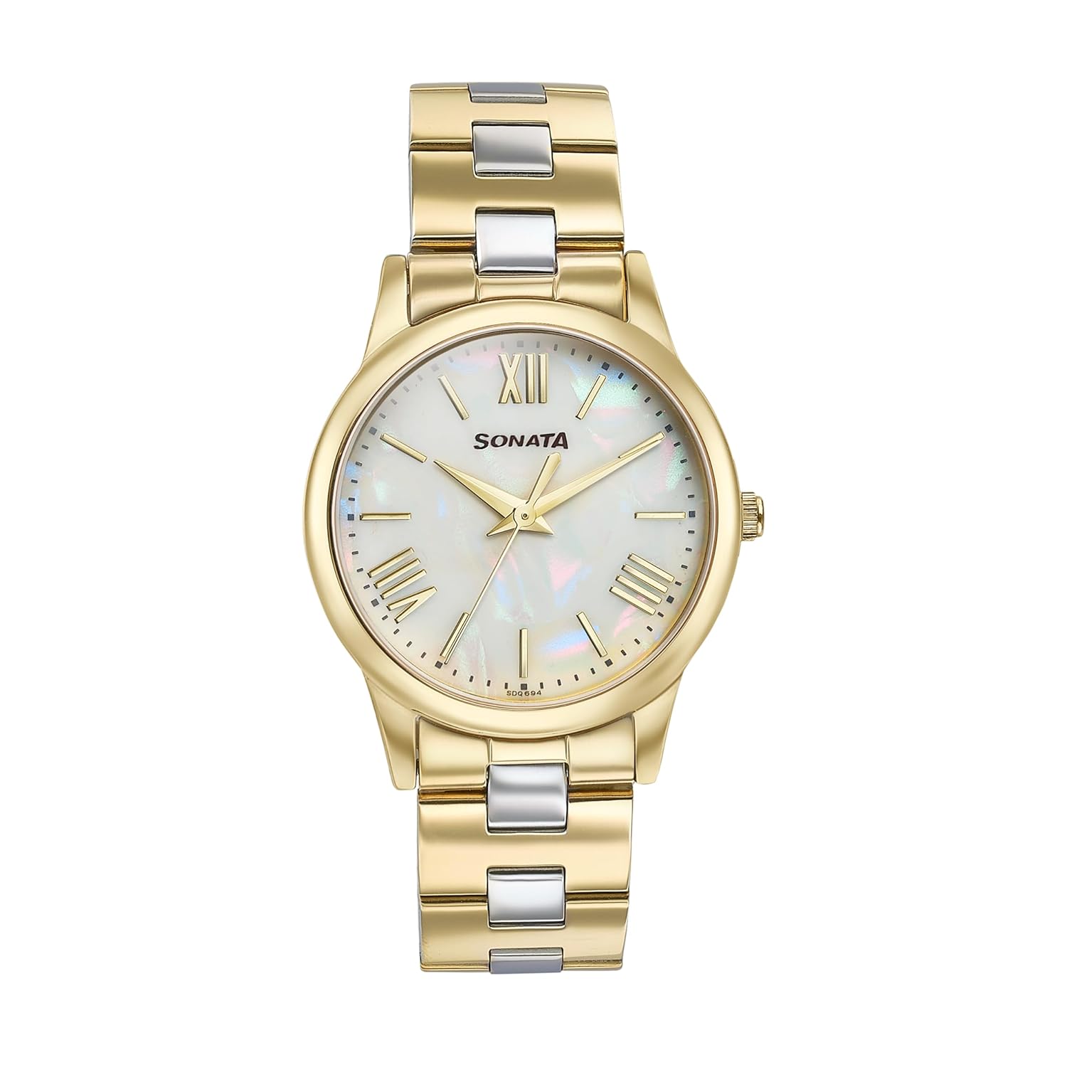 Sonata Glam Gold Quartz Analog Off White Dial Stainless Steel Strap Watch for Women