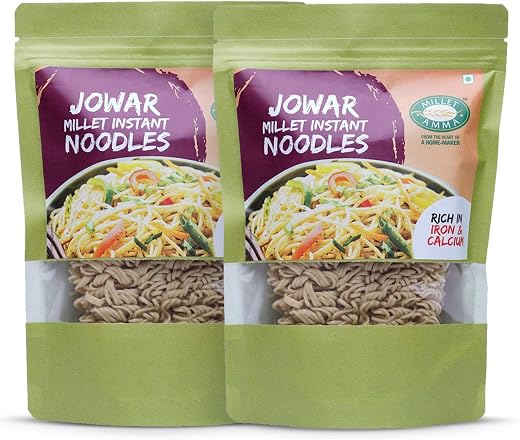 Millet Amma Jowar Millet Instant Noodles - 350 Gms | (Pack of 2 - Each 175 Gms) | Easy &amp; Ready to Cook | Zero Maida &amp; 100%...