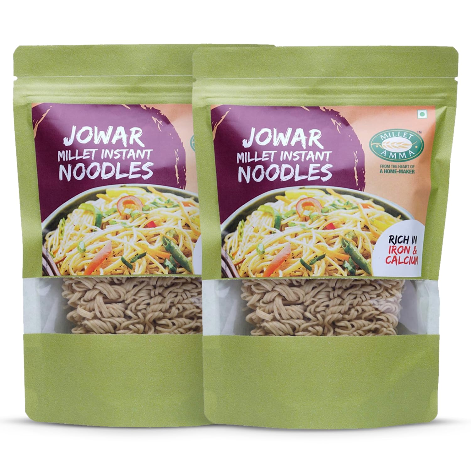 MILLET AMMA Jowar Millet Instant Noodles - 350 Gms | (Pack Of 2 - Each 175 Gms) | Easy & Ready To Cook | Zero Maida & 100% Vegan | Best Choice For Instant Breakfast & Dinner